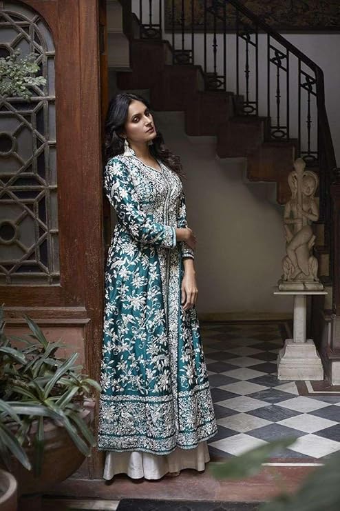 Akshmi Creations Women's Cotton Embroidery A-line Kurti with Palazzo Set