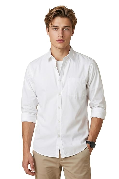 Peter England Men's Slim Fit Full Sleeve Cotton Solid Casual Shirt with Pocket