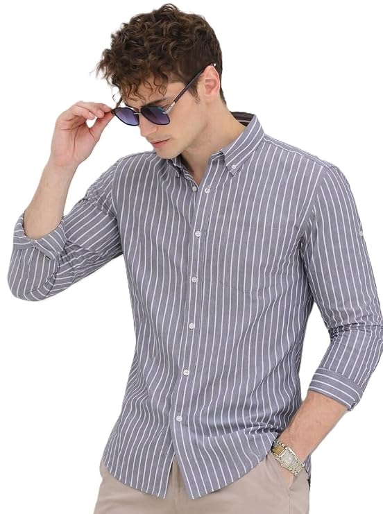 U TURN Men's Casual Printed Striped Stylish Latest Formal Plus Size Shirt for Men