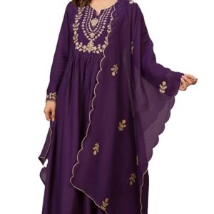 Nermosa Women Embroidery Solid A-Line Kurta and Pant Set with Dupatta